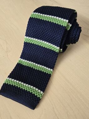 Tommy Hilfiger Navy & Lime Green Striped Knit Tie